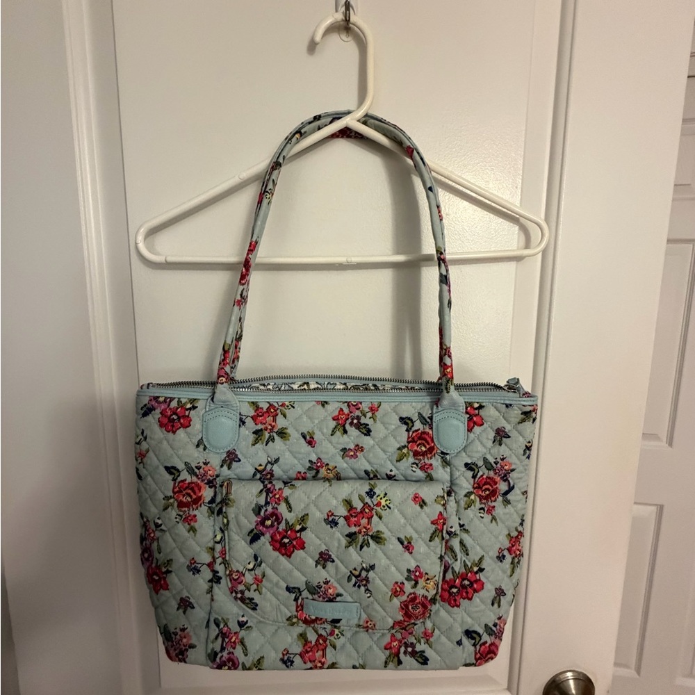Vera Bradley Light Blue Quilted Floral Shoulder Tote